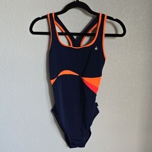 Stylish Navy and Orange One-Piece Swimsuit